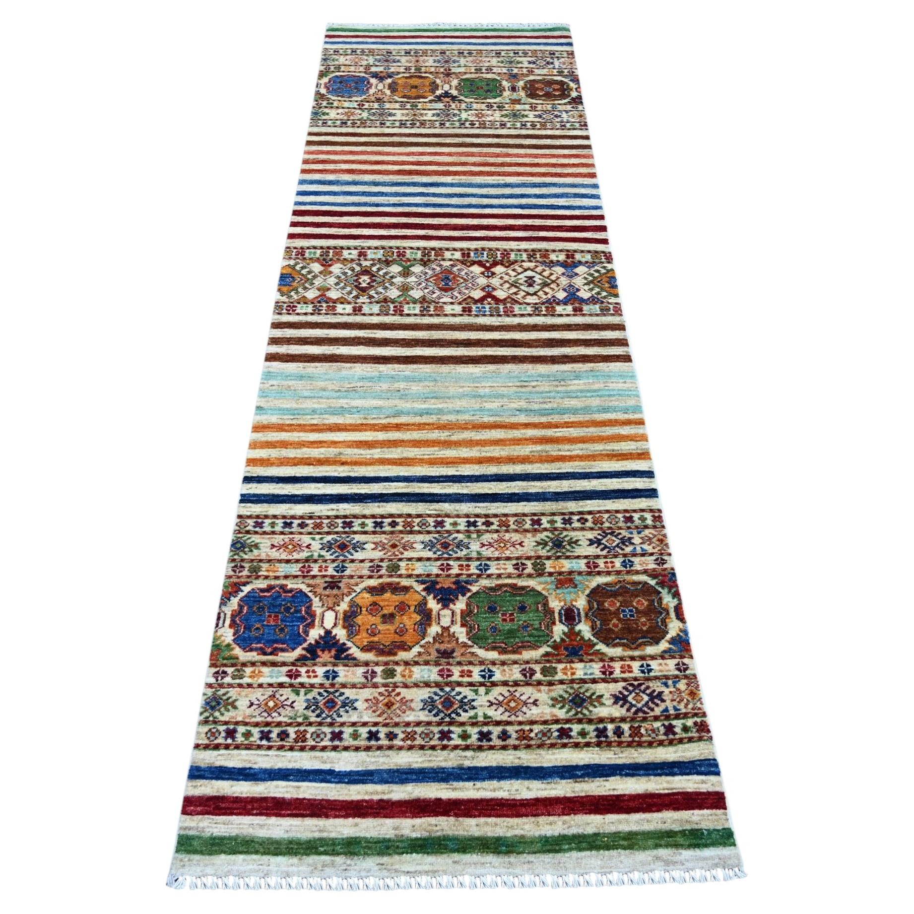 2'7"x8'6" Colorful Afghan Super Kazak Khorjin Design Hand Knotted Wool Rug