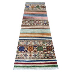 2'7"x8'6" Colorful Afghan Super Kazak Khorjin Design Hand Knotted Wool Rug