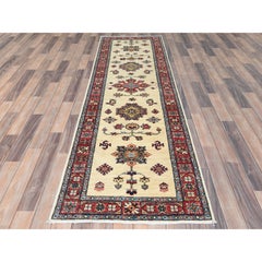 2'7"x8'6" Ivory, Soft Wool, Hand Knotted Afghan Super Kazak Runner Rug