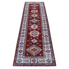2'7 "x8'6" Rouge Tapis de course oriental en laine Super Kazak à motifs géométriques noués à la main