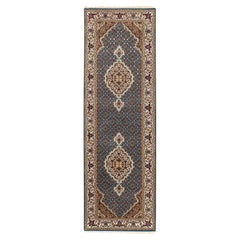 2'7 "x8'7" Blue Hand Knotsted Fish Design Tabriz Mahi Wool and Silk Oriental Rug