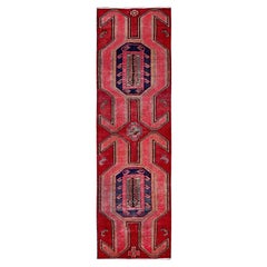 2'7"x8'8" Red Vintage Persian Hamadan Hand Knotted Pure Wool Runner Oriental Rug