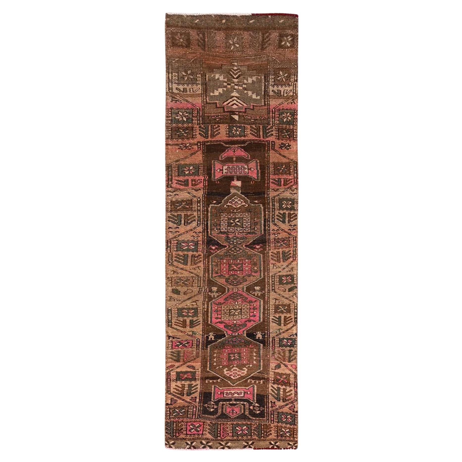 2
7"x8
9" Camel Brown Vintage Northwest Persian Hand Knotted Wool Runner Rug For Sale