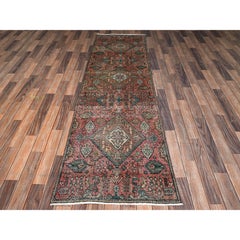 Tappeto da corridoio persiano Tabriz vintage rosso, 81 cm x 270 cm, annodato a mano in pura lana, leggermente consumato
