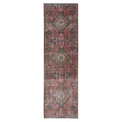 Tappeto da corridoio persiano Tabriz vintage rosso, 81 cm x 270 cm, annodato a mano in pura lana, leggermente consumato
