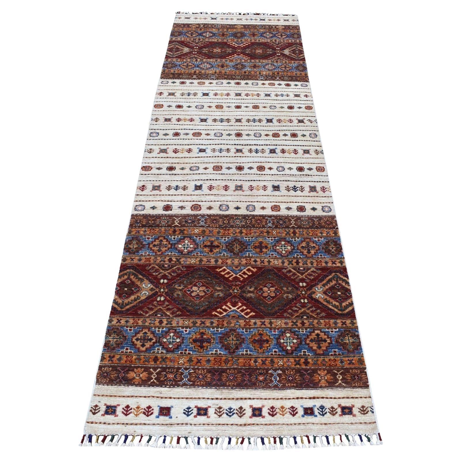 2
7"x9
 Khorjin Design Runner Super Kazak Geometric Hand Knotted Pure Wool Rug For Sale