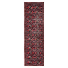 2
7"x9
 Red Vintage Turkoman Washed 100% Wool Hand Knotted Worn Out Runner Rug