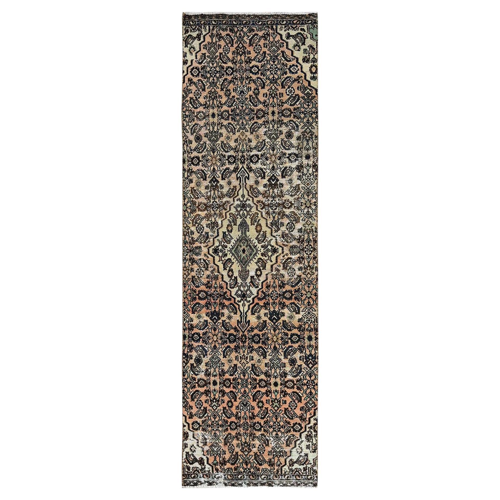 2'7"x9'1" Beige Vintage Persischer Hussainabad Handgeknüpfter Vintage-Läufer aus reiner Wolle