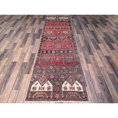 2'7"x9' Red Overdyed Vintage Northwest Zoroastrian Hand Knotted Wool Runner Rug