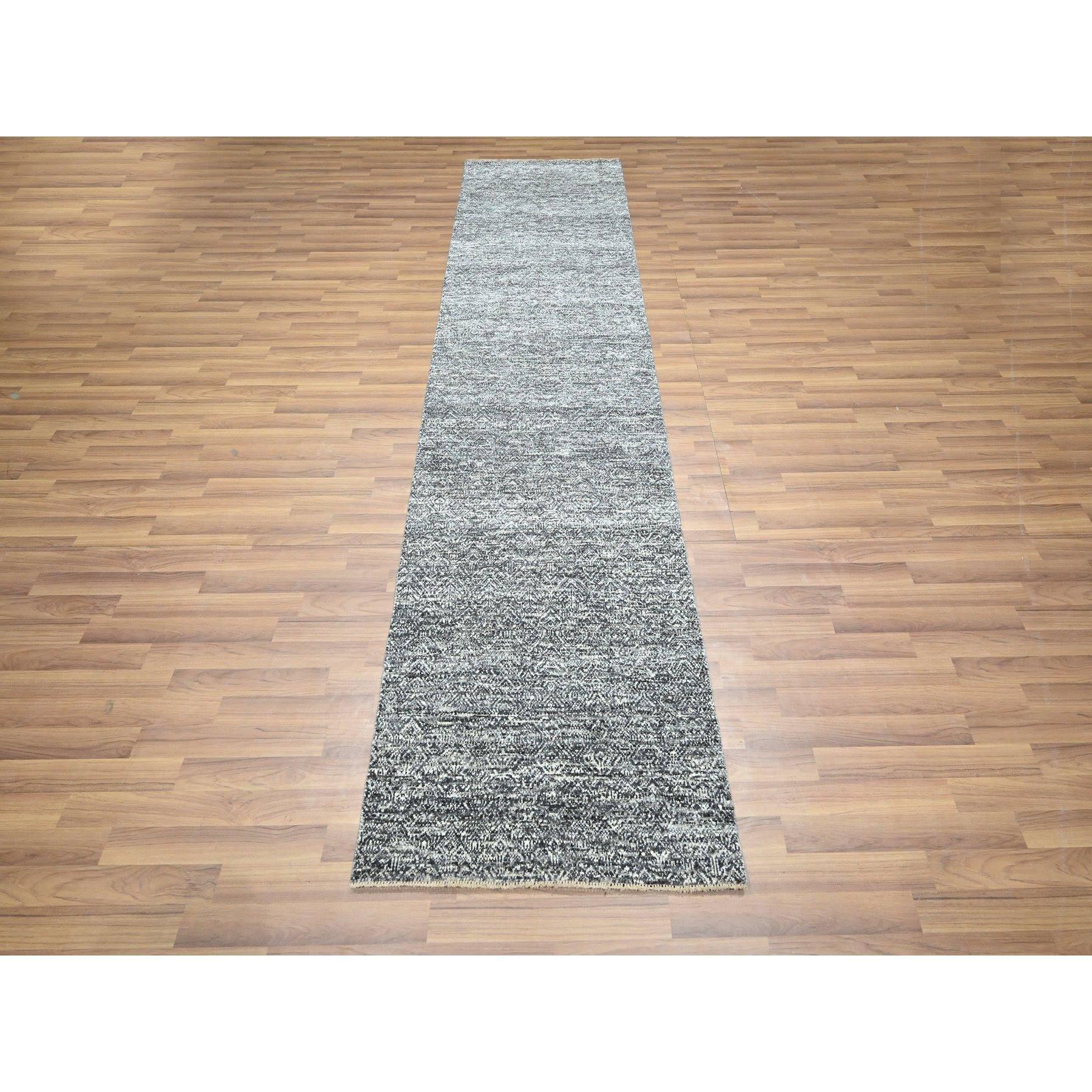 Anchor Gray, Kohinoor Herat Pattern, Small Geometric Repetitive Diamond Design, Soft Wool, Tone On Tone, Hand Knotted, Runner, Oriental Rug
Primary materials: Wool
Latex: No Pile 
height: 0.25 Inches
Style: Contemporary
Primary color: Grey
Secondary