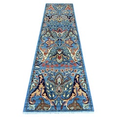 2'7"x9'10" Blue Peshawar with Bijar Garus Design Hand Knotted Wool Runner Rug