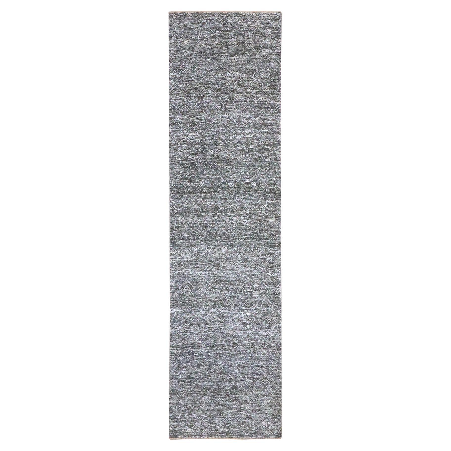 2
7 "x9
10" Gray Kohinoor Herat Repetitive Pattern Hand Knoted Wool Runner Rugs