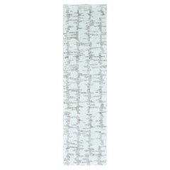 Tappeto Runner in Lana 2'7 "x9'10" Avorio Annodato a Mano dal Design Svedese Minimalista