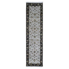 Tappeto Avorio Rajasthan 2'7 "x9'10" metà lana e metà seta con disegno floreale spesso e soffice