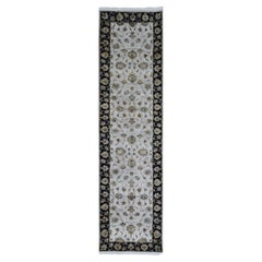 2'7"x9'10" ivoire Rajasthan laine et soie motif floral noué à la main