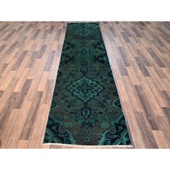 2'7 "x9'10" Marinegrün gefärbt Vintage Persisch Hamadan Handgeknüpft Wollteppich