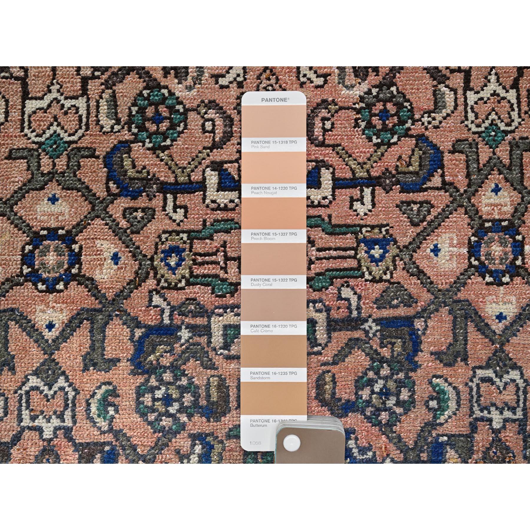 Persiano Tappeto Runner in lana annodata a mano di Hussaianabad, colore salmone, 2'7 