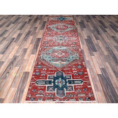 2'7 "x9'3" Ajax Rojo Vintage Persa del Noroeste Alfombra de Lana Anudada a Mano Corredera Limpia