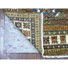 2'7"x9'4" Coffee Brown Afghan Super Kazak Geometric Medallions Wool Runner Rug
