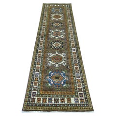 2'7"x9'4" Coffee Brown Afghan Super Kazak Geometric Medallions Wool Runner Rug