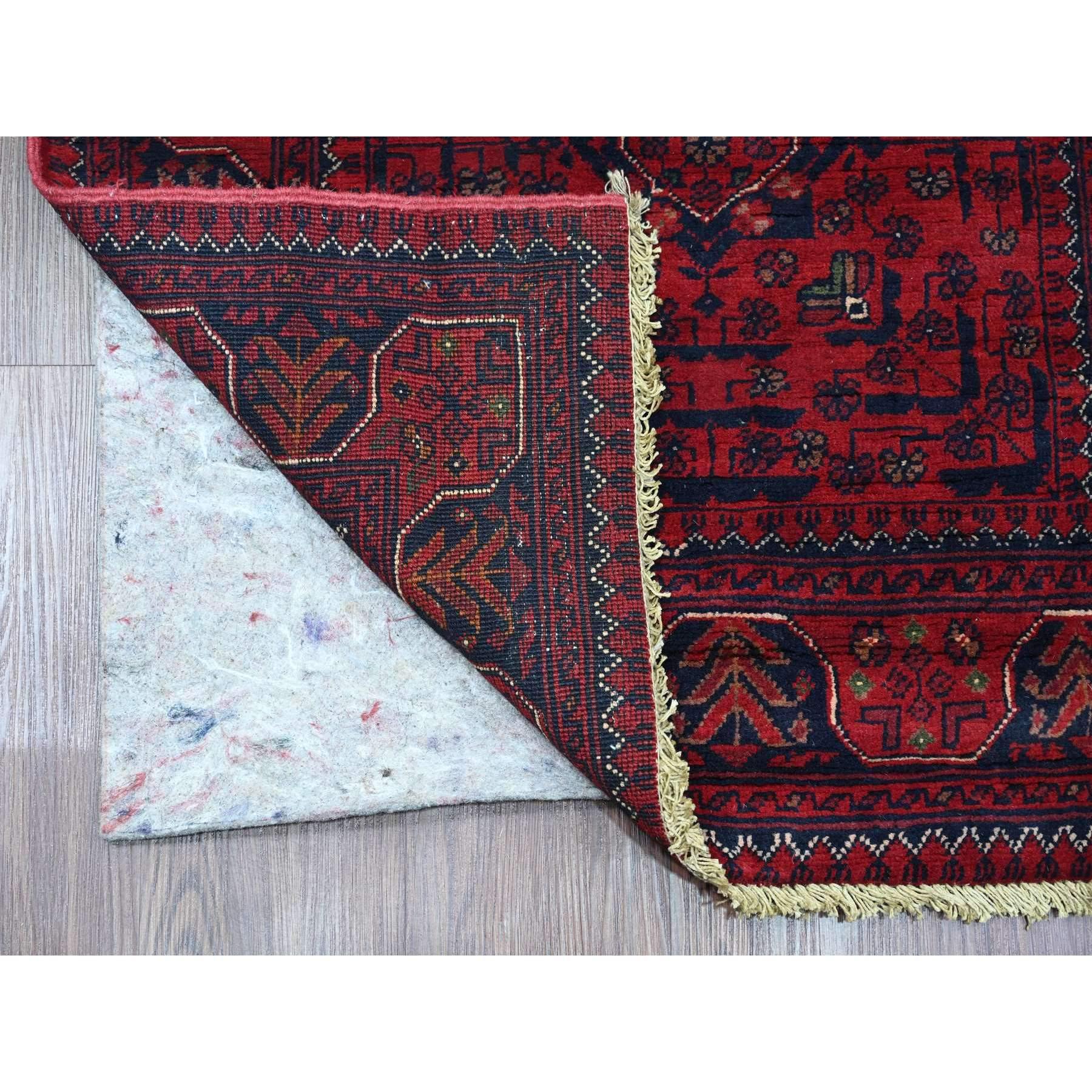 Rich Red, Afghan Khamyab with Geometric Pattern, Soft Wool, Hand Knotted, Runner, Oriental Rug
Primary materials: Wool
Latex: No Pile 
height: 0.25 Inches
Style: Traditional
Primary color: Red
Secondary colors: Green, Brown
Pattern: Oriental