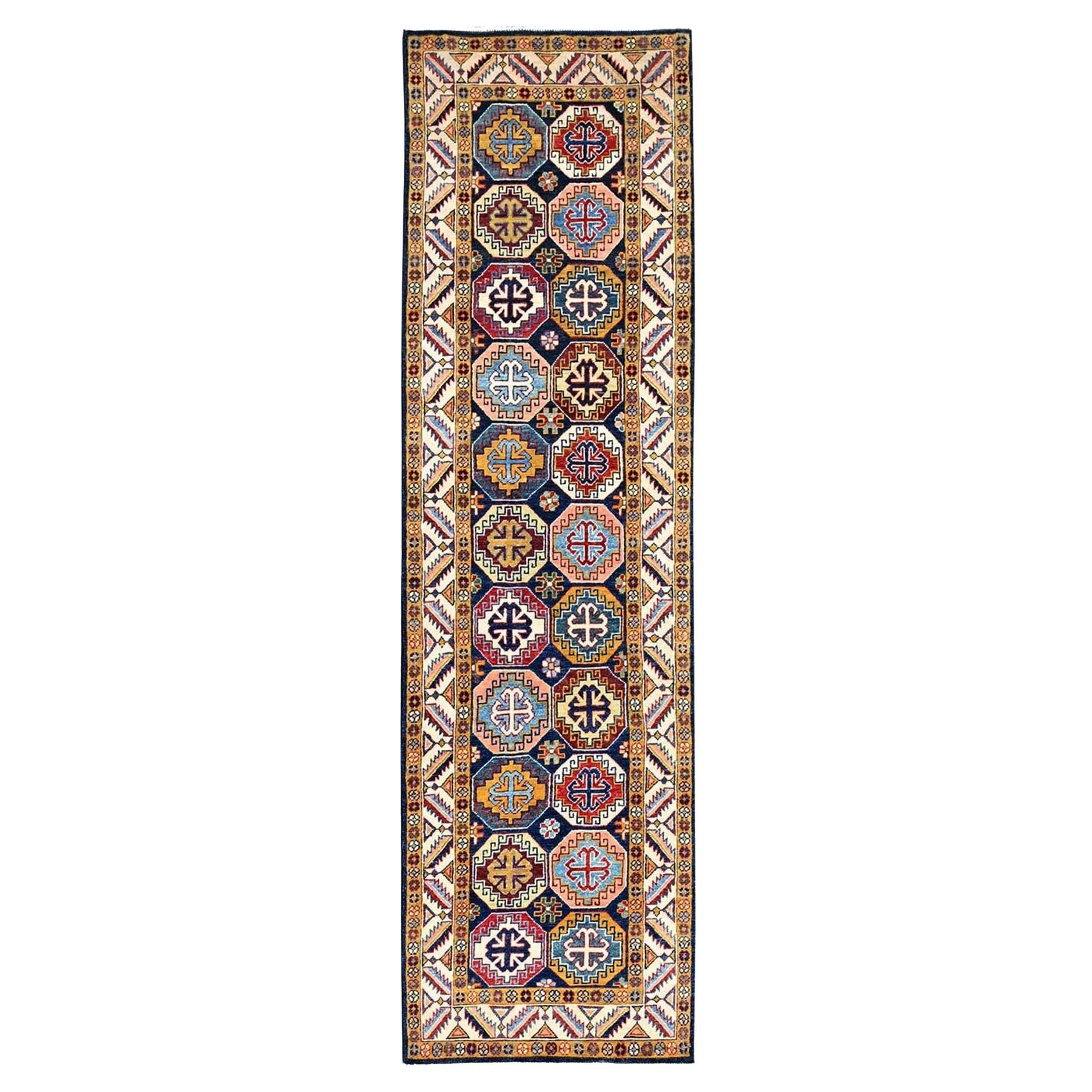 2'7"x9'6" Blue Afghan Special Kazak Hand Knotted Wool Wide Runner Oriental Rug