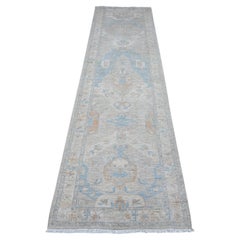 2'7"x9'6" Ice Cube Gray Natural Wool Fine Aryana Peshawar Runner Oriental Rug