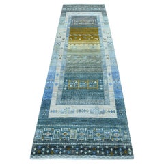 2'7 "x9'6" Tapis de course bleu clair Folk Art Kashkuli Gabbeh Pure Laine nouée à la main