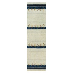 2'7"x9'6" Retro White Lori Buft Gabbeh Tree Design 100% Wool Runner Oriental Rug
