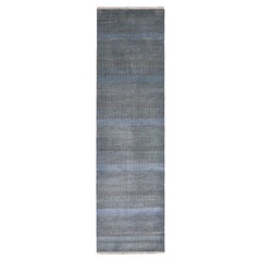 2
7"x9
6" Ruddy Blue Hand Knotted Grass Design Dyed Wool and Silk Runner Rug