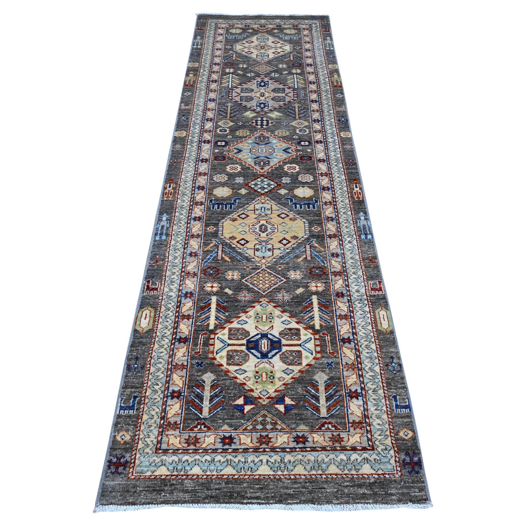 2
7"x9
6" Zombie Gray Fine Aryana Vegetable Dyes Shiny Wool Runner Oriental Rug For Sale
