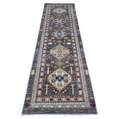 2'7"x9'6" Zombie Gray Fine Aryana Vegetable Dyes Shiny Wool Runner Oriental Rug