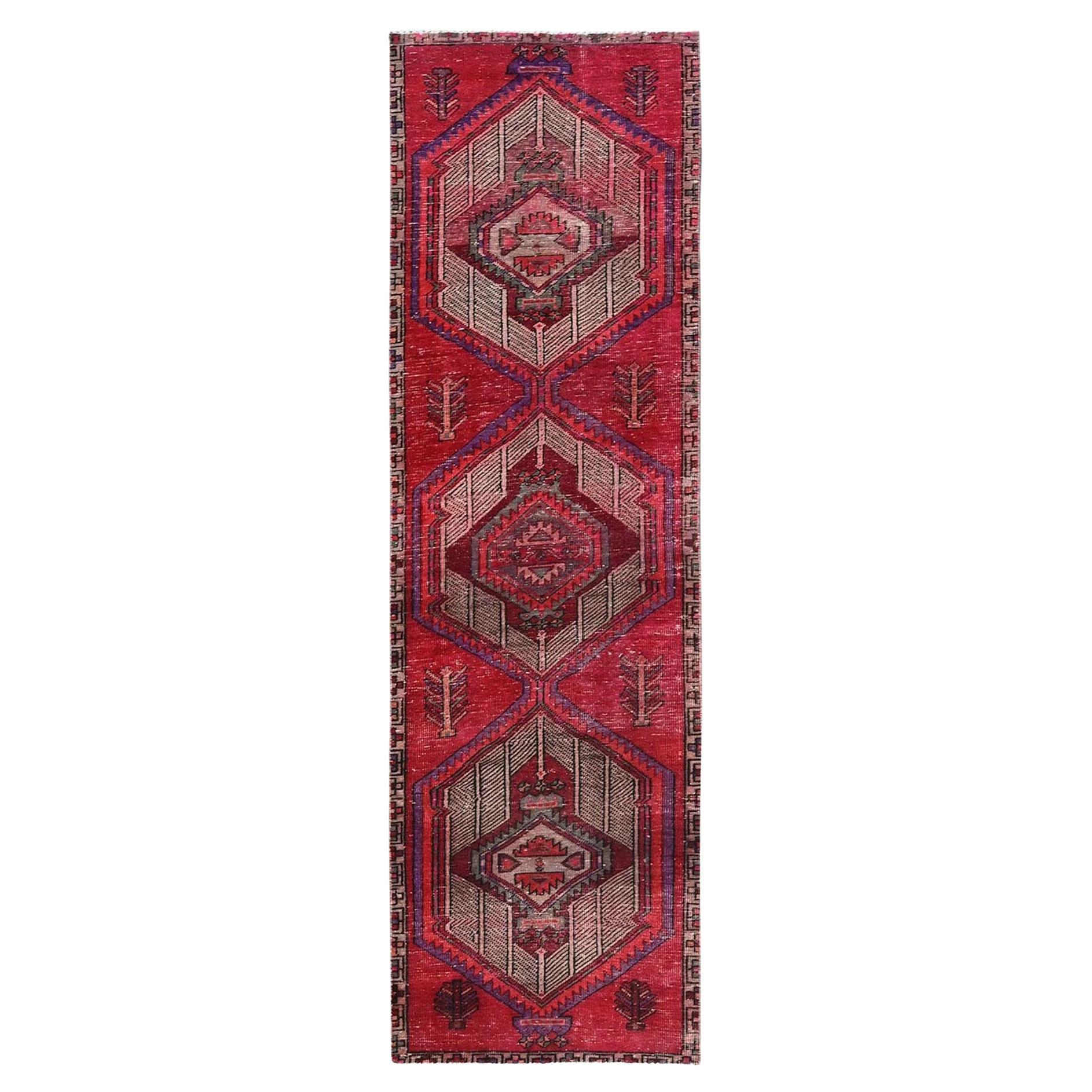 2'7"x9'7" Beerenroter Overdyed Vintage Persischer Serab Handgeknüpfter Woll-Läufer