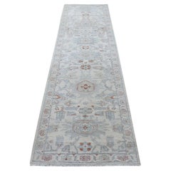 2'7"x9'7" Ivory Washed Out Peshawar Organic Wool Hand Made Runner Oriental Rug