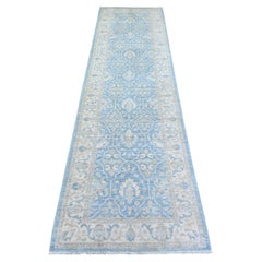 2'7"x9'8" Beau Blue, Finer Peshawar Wool Hand Knotted Runner Oriental Rug