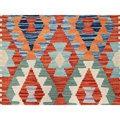 2'7"x9'8" Colorful Flat Weave Geometric Afghan Kilim Hand Woven Wool Runner Rug