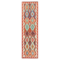 2'7"x9'8" Colorful Flat Weave Geometric Afghan Kilim Hand Woven Wool Runner Rug