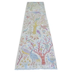 2'7"x9'8" Feather White Birds of Paradise Hand knotted Wool Peshawar Runner Rug