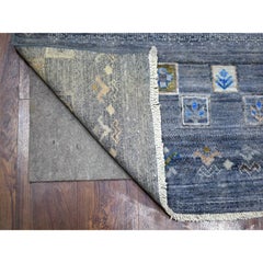 2'7"x9'8"  Gray Hand Knotted Kashkuli Gabbeh 100% Wool Runner Oriental Rug
