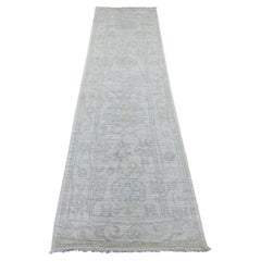 2'7"x9'8" Ivory Afghan Angora Oushak Pure Wool Hand Knotted Runner Oriental Rug