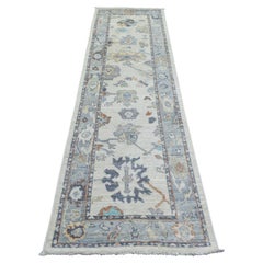 2
7 "x9
8" Ivoire, noué à la main, Afghan Angora Oushak Tapis de course en pure laine