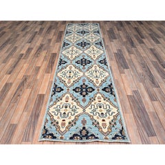 2'7"x9'8" Light Blue Northwest Persian Design Hand Knotted Pure Wool Runner Rug
