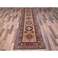 2'7"x9'8" Linen Beige Afghan Special Kazak Wool Hand Knotted Runner Oriental Rug
