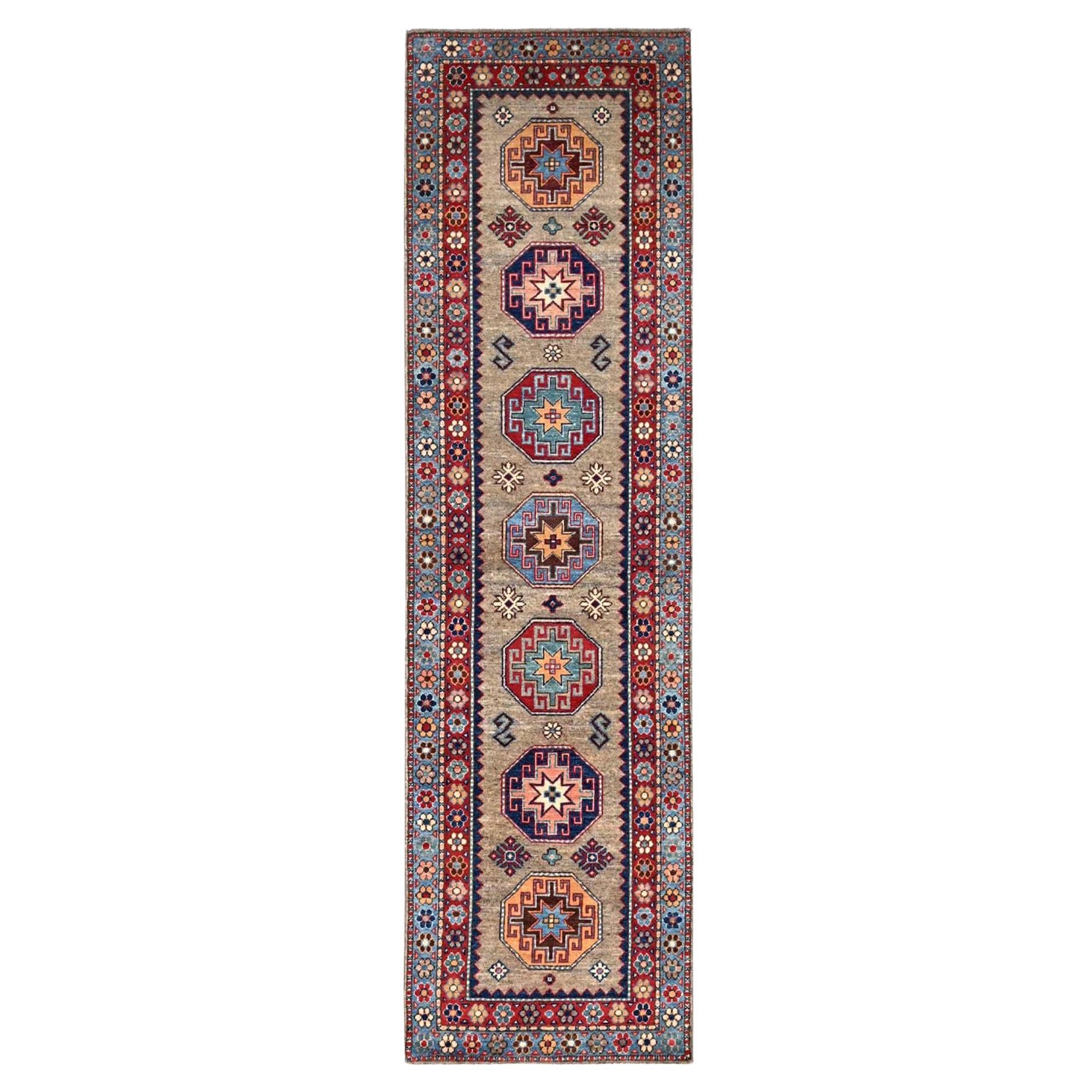 2'7"x9'8" Linen Beige Afghan Special Kazak Wool Hand Knotted Runner Oriental Rug