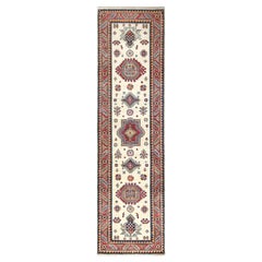 2'7 "x9'8" Pura Lana, Anudada a Mano, Marfil, Alfombra de Corredor Afgana Especial Kazak