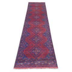 2'7 "x9'8" Rouge Afghan Andkhoy Geometric Design Pure Wool Hand Knotted Runner Rug (Tapis de course en pure laine)
