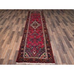 2'7"x9'8" Red Hand Knotted Wool Vintage Zoroastrian Bibikabad Clean Runner Rug