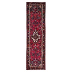 2'7"x9'8" Red Hand Knotted Wool Vintage Zoroastrian Bibikabad Clean Runner Rug