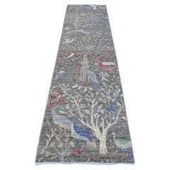 2'7"x9'8" Shingle Gray Birds Paradise Peshawar Hand Knotted Runner Oriental Rug