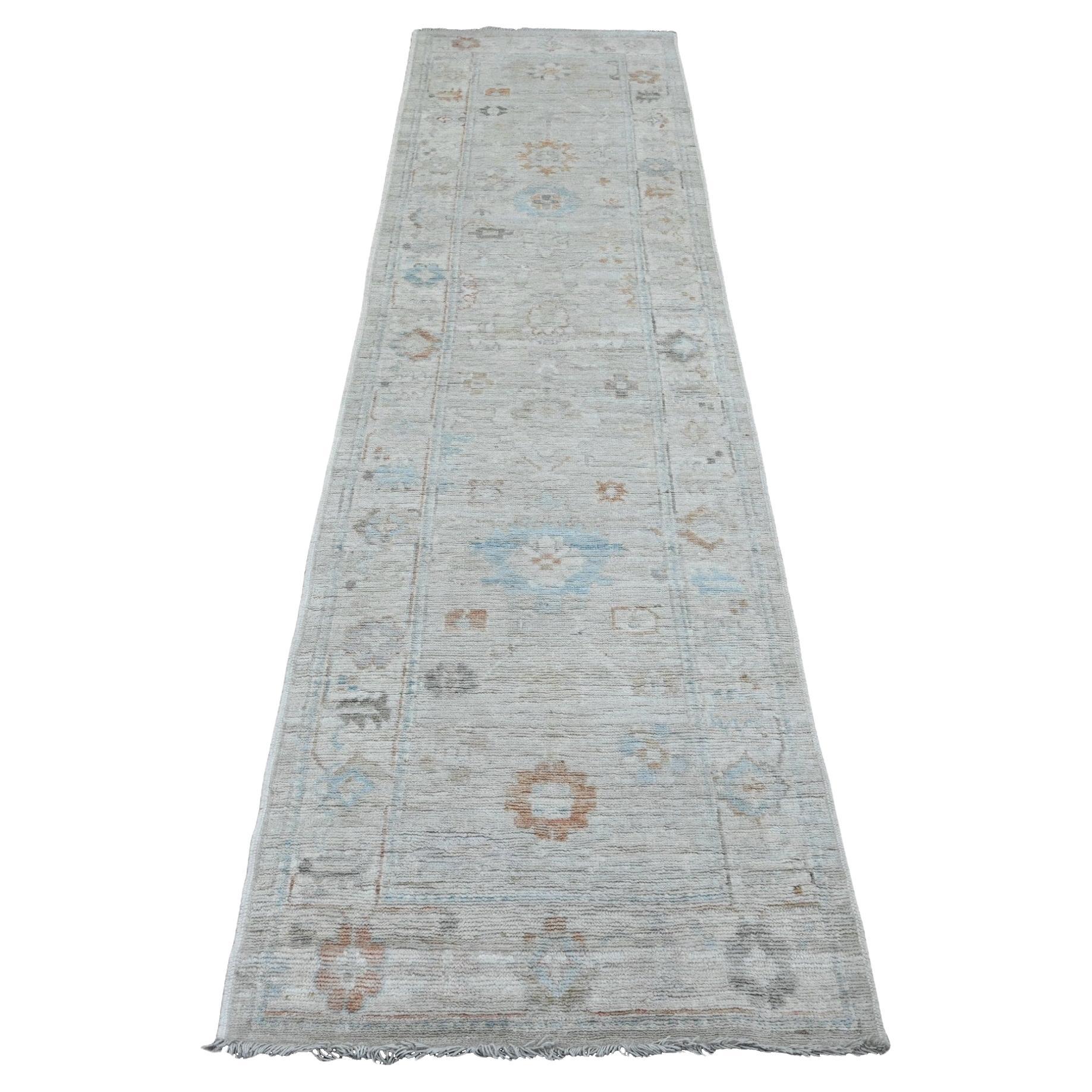 2
7 "x9
8" Blanco Nieve Alfombra de Angora Afgana Anudada a Mano Oushak Pura Lana para Correr en venta